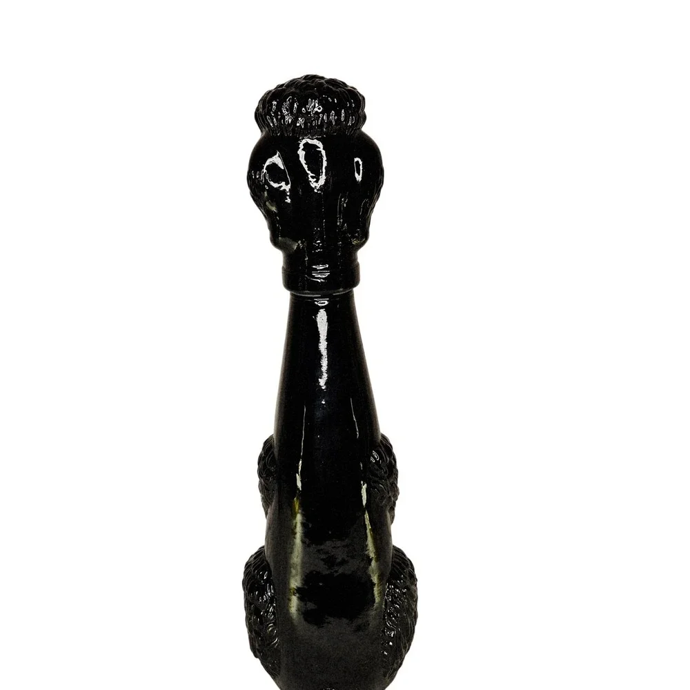 Vtg 1971 Black Glass Sitting Poodle Dog‎ Wine Decanter Bottle Detroit MI Italy